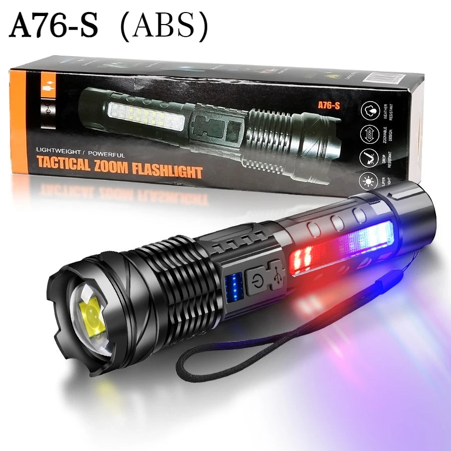 Saashi Labor Day High-Power LED Flashlight – 6-Mode Rechargeable Tactical Torch with Zoom for Camping, Fishing & Emergencies