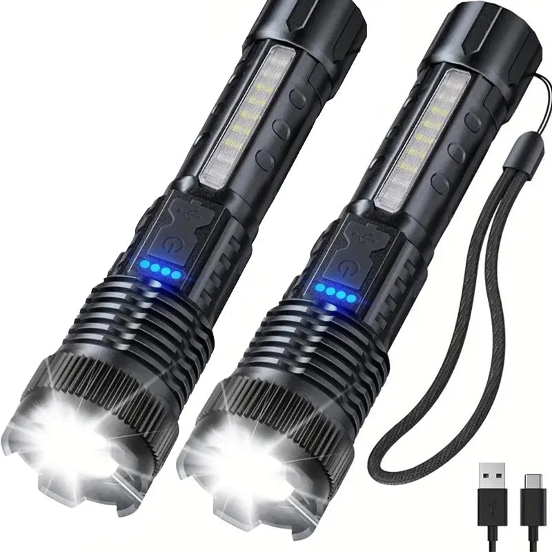 Saashi Labor Day High-Power LED Flashlight – 6-Mode Rechargeable Tactical Torch with Zoom for Camping, Fishing & Emergencies