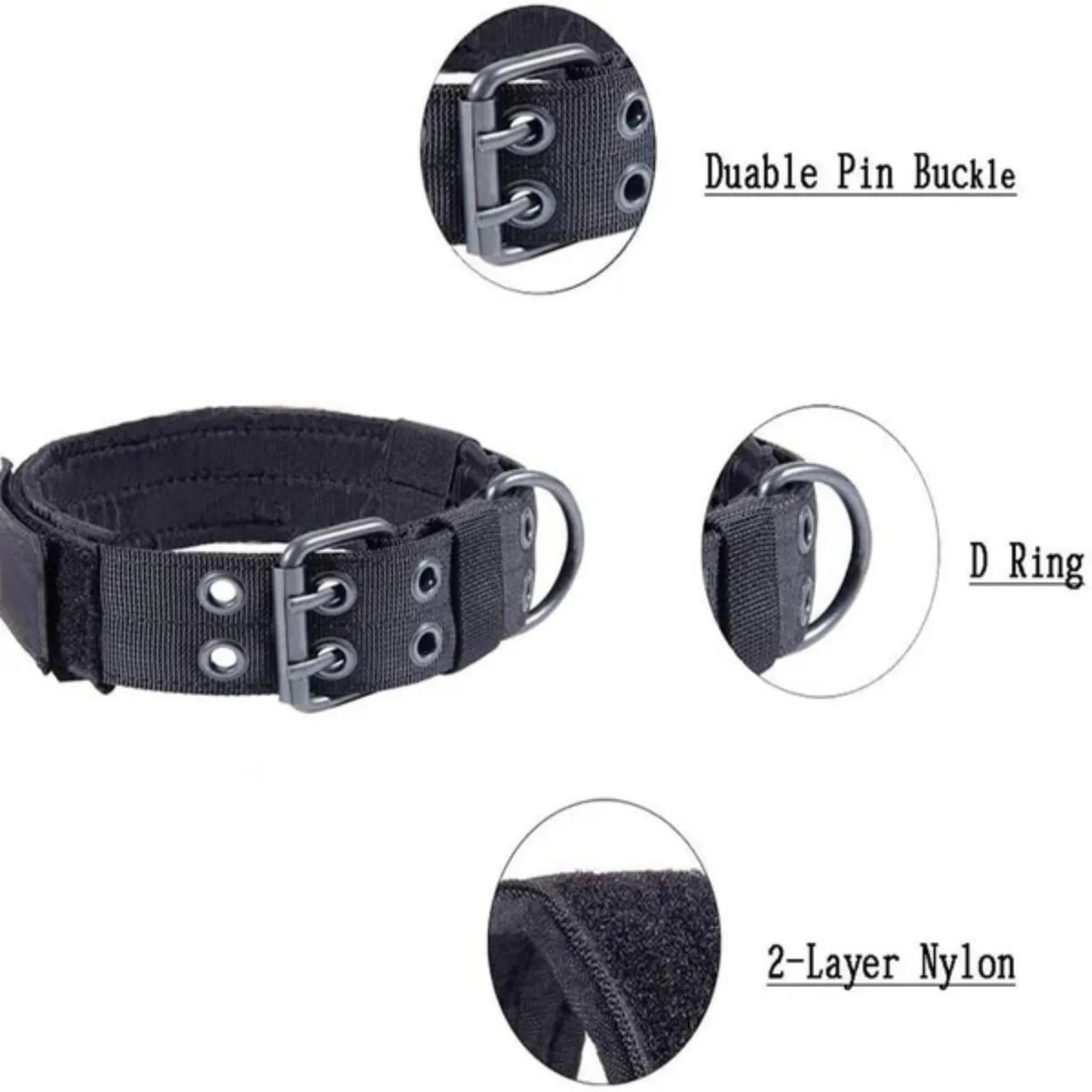 K9 Military 2" Wide Tactical Heavy Duty Nylon Large Dog Collar With Metal Buckle.