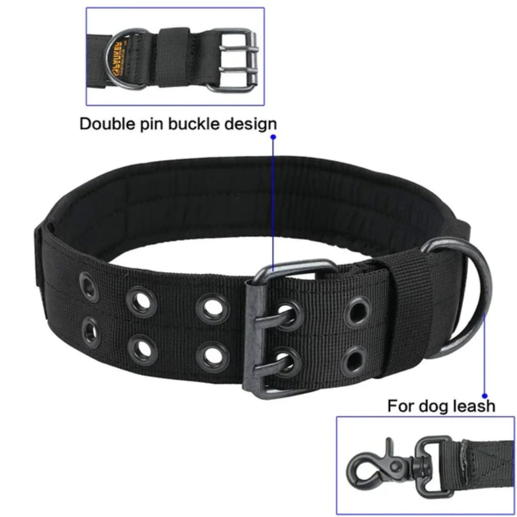 K9 Military 2" Wide Tactical Heavy Duty Nylon Large Dog Collar With Metal Buckle.