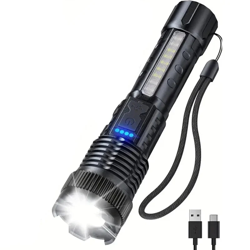 Saashi Labor Day High-Power LED Flashlight – 6-Mode Rechargeable Tactical Torch with Zoom for Camping, Fishing & Emergencies
