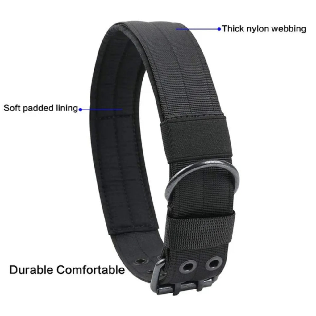 K9 Military 2" Wide Tactical Heavy Duty Nylon Large Dog Collar With Metal Buckle.