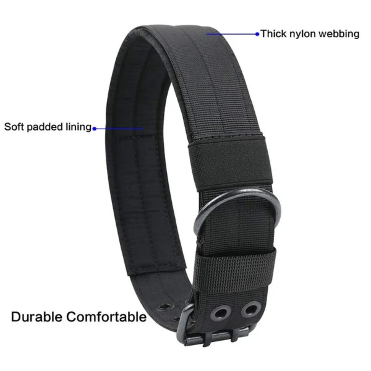K9 Military 2" Wide Tactical Heavy Duty Nylon Large Dog Collar With Metal Buckle.
