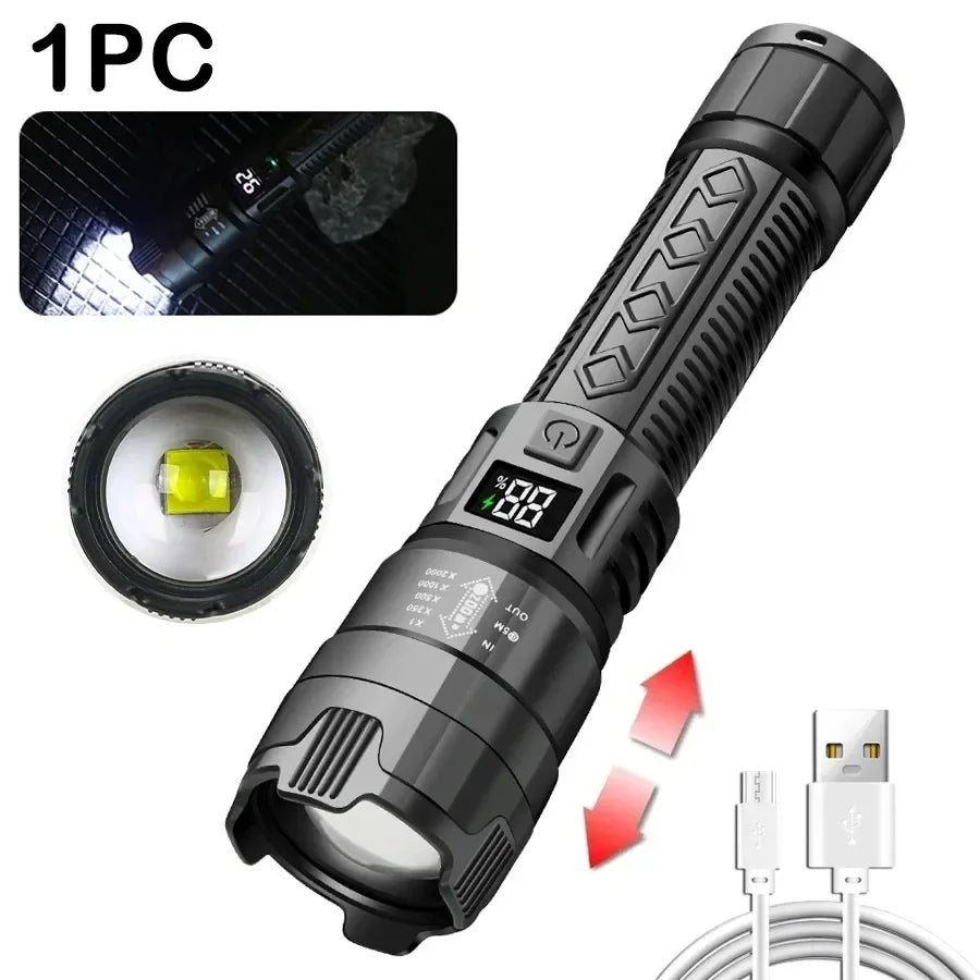 2000-Lumen Rechargeable USB Tactical Flashlight