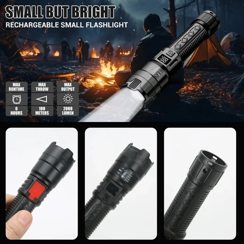2000-Lumen Rechargeable USB Tactical Flashlight