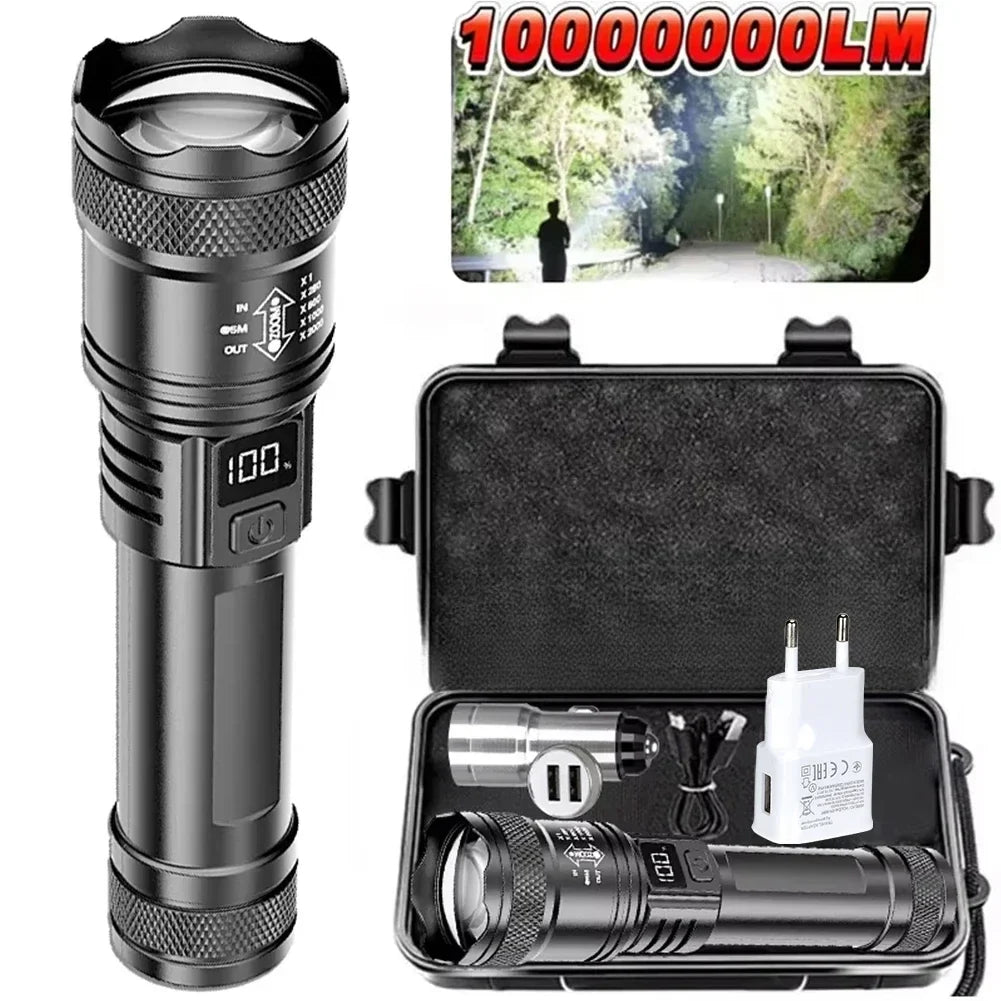 High Strong Power Led Flashlights 2000LM Tactical Torch with Display Light USB Charging Camping Fishing Emergency Zoom Lantern