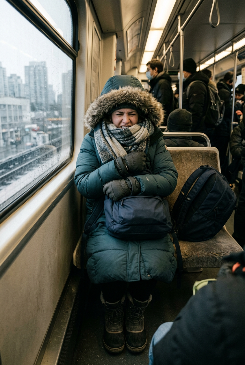 Skytrain rider bundled up and still freezing without heated insoles